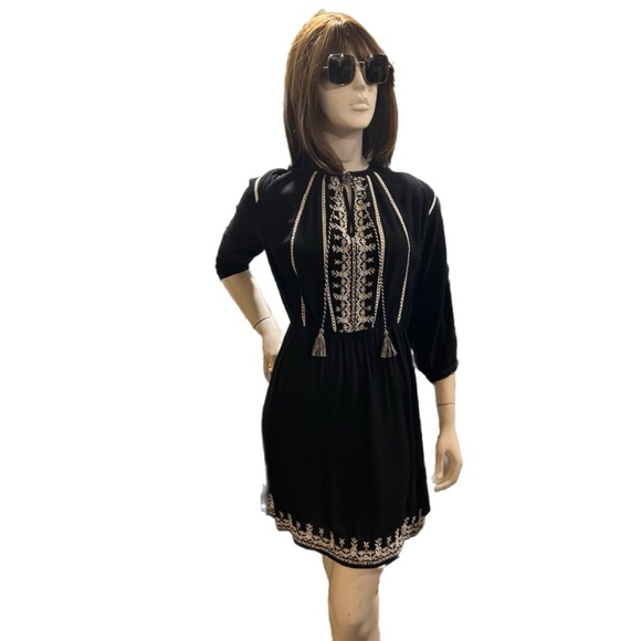 New Look, Black & White Tassel Long Sleeve Embroidered Dress - Picture 5 of 5